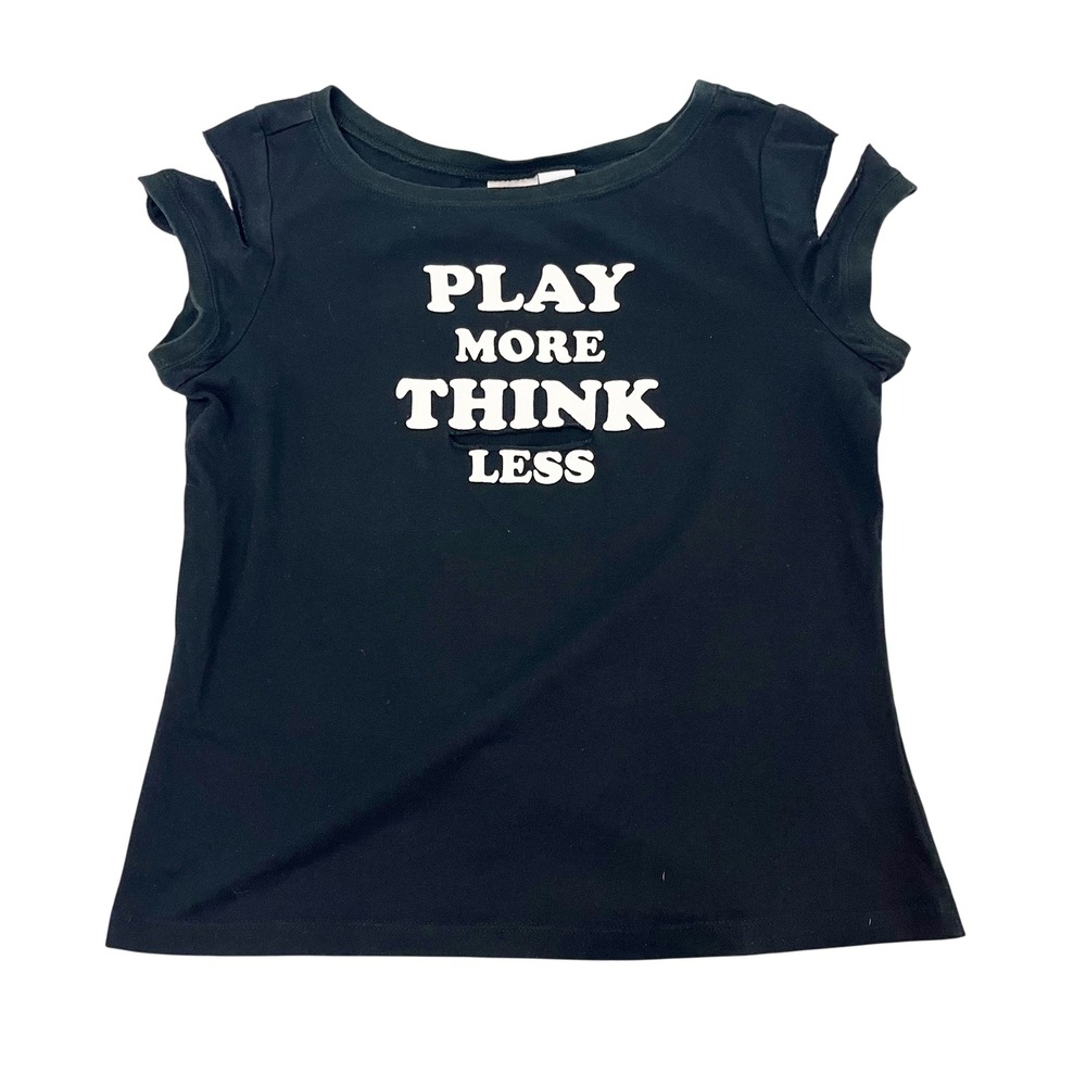 Vintage Xhilaration Y2K Graphic Tank Top Black Play More Think Less Size Large